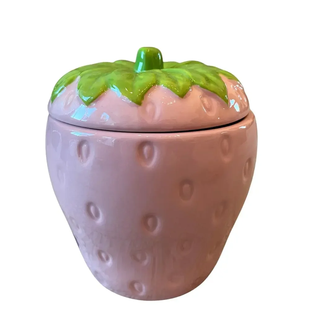 Lang Hand Painted PINK STRAWBERRY Ceramic Mug with Lid 18oz Spring New